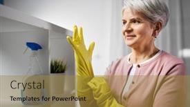  Presentation with rubber gloves - Amazing theme having cleaning-housework-and-housekeeping-concept backdrop and a gold colored foreground