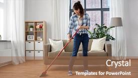  Presentation with housekeeping - Amazing PPT theme having cleaning housework and housekeeping concept backdrop and a coral colored foreground