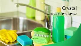  Presentation with brush - Audience pleasing theme consisting of cleaning items household kitchen brush backdrop and a yellow colored foreground