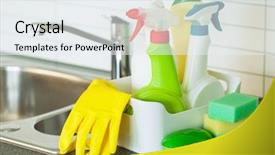  Presentation with household chemical - PPT theme having cleaning items household kitchen brush background and a  colored foreground