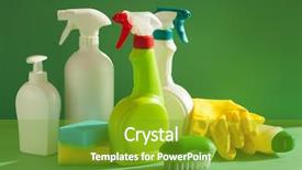  Presentation with spray - Colorful theme enhanced with cleaning items household spray brush backdrop and a tawny brown colored foreground
