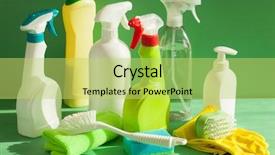  Presentation with cleaning - PPT layouts consisting of cleaning items household spray brush background and a yellow colored foreground