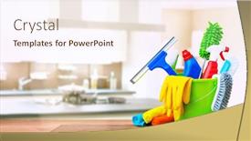 Presentation with cleaning - Presentation featuring cleaning-items-in-a-bucket background and a sky blue colored foreground