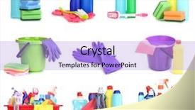  Presentation with cleaning - Colorful PPT theme enhanced with cleaning items isolated on white backdrop and a light blue colored foreground