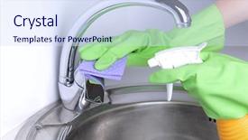  Presentation with cleaning - Slides enhanced with cleaning kitchen sink close-up background and a sky blue colored foreground
