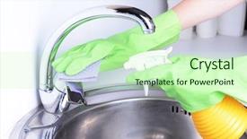  Presentation with cleaning - Beautiful presentation theme featuring cleaning kitchen sink close-up backdrop and a soft green colored foreground