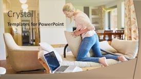  Presentation with room cleaning - PPT theme featuring cleaning-lady-or-cleaner background and a coral colored foreground