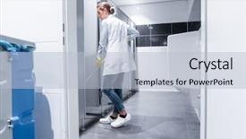  Presentation with mopping - Presentation featuring cleaning lady or janitor mopping background and a light blue colored foreground