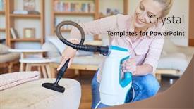  Presentation with room cleaning - Colorful PPT theme enhanced with cleaning-lady-with-hand-vacuum backdrop and a coral colored foreground