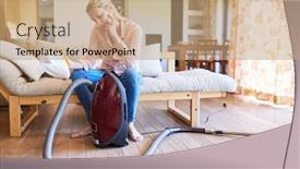  Presentation with room cleaning - Colorful slide set enhanced with cleaning-lady-with-vacuum-cleaner backdrop and a coral colored foreground