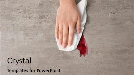  Presentation with paper towel roll - Colorful theme enhanced with cleaning materials - woman wiping table with paper backdrop and a light gray colored foreground