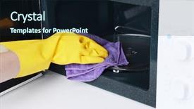  Presentation with cleaning detergents - Colorful presentation theme enhanced with cleaning microwave oven in kitchen backdrop and a  colored foreground