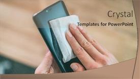  Presentation with covid - Presentation theme consisting of cleaning-mobile-phone-screen background and a coral colored foreground