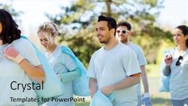  Presentation with charity - Slide deck with cleaning people and ecology concept background and a light blue colored foreground