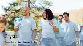  Presentation with charity - Amazing PPT theme having cleaning people and ecology concept backdrop and a light blue colored foreground