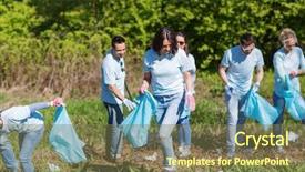  Presentation with charity - Cool new PPT layouts with cleaning people and ecology concept backdrop and a tawny brown colored foreground