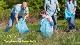  Presentation with charity - Colorful PPT layouts enhanced with cleaning people and ecology concept backdrop and a tawny brown colored foreground