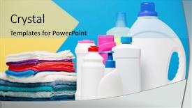  Presentation with blue yellow - Slide deck with cleaning products and colored towel background and a teal colored foreground