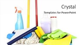  Presentation with solutions - Colorful PPT theme enhanced with collection of cleaning products backdrop and a white colored foreground
