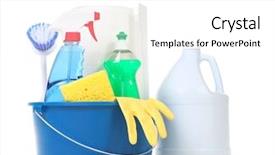 Presentation with home cleaning service - Cool new PPT theme with cleaning products for daily use backdrop and a  colored foreground