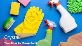  Presentation with household products - Beautiful theme featuring cleaning-products-household-chemicals-spray backdrop and a teal colored foreground