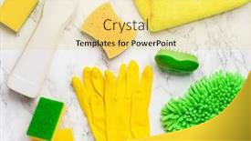  Presentation with household chemicals - Colorful PPT theme enhanced with cleaning-products-household-chemicals-spray backdrop and a yellow colored foreground