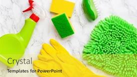  Presentation with household chemicals - PPT theme featuring cleaning-products-household-chemicals-spray background and a yellow colored foreground
