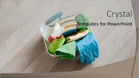  Presentation with household chemicals - Slide set with cleaning-products-household-chemicals-spray background and a  colored foreground