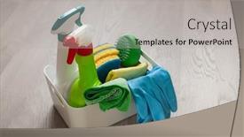  Presentation with household chemicals - PPT theme consisting of cleaning-products-household-chemicals-spray background and a  colored foreground