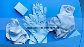  Presentation with household products - Audience pleasing PPT layouts consisting of cleaning-products-household-sponge-glove backdrop and a light blue colored foreground