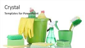  Presentation with cleaning - PPT theme consisting of cleaning products isolated on white background and a white colored foreground