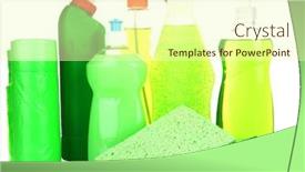  Presentation with cleaning - Slides consisting of cleaning products isolated on white background and a soft green colored foreground