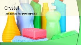  Presentation with cleaning detergents - Presentation enhanced with happy young mixed race couple spending time with their daughter background and a  colored foreground.