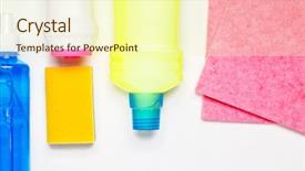  Presentation with white house - Audience pleasing theme consisting of cleaning products on white table backdrop and a cream colored foreground