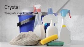  Presentation with brush - Presentation design consisting of scrub brush - cleaning products background and a  colored foreground