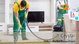  Presentation with cleaning - Slide deck with cleaning-professional-contractors-working background and a coral colored foreground