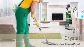  Presentation with cleaning - Beautiful presentation theme featuring cleaning-professional-contractors-working backdrop and a soft green colored foreground