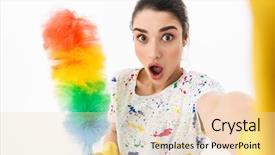  Presentation with room cleaning - Presentation theme enhanced with cleaning room isolated over white background and a lemonade colored foreground