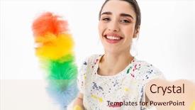  Presentation with room cleaning - Presentation with cleaning room isolated over white background and a lemonade colored foreground