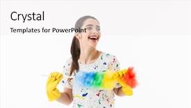  Presentation with room cleaning - Presentation enhanced with cleaning room isolated over white background and a white colored foreground