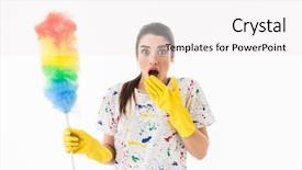  Presentation with room cleaning - Beautiful presentation featuring cleaning room isolated over white backdrop and a white colored foreground