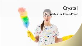  Presentation with room cleaning - Colorful PPT theme enhanced with cleaning room isolated over white backdrop and a white colored foreground