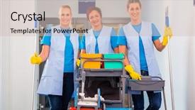  Presentation with cleaning service - Slide set with cleaning service at work tree background and a soft green colored foreground