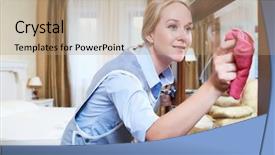  Presentation with cleaning service - Audience pleasing slide set consisting of cleaning service hotel staff clean backdrop and a  colored foreground