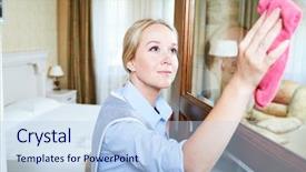  Presentation with cleaning service - Presentation consisting of cleaning service hotel staff clean background and a sky blue colored foreground