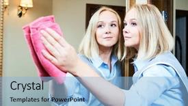  Presentation with cleaning service - Slides with cleaning service hotel staff clean background and a  colored foreground