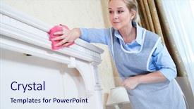  Presentation with cleaning service - Theme having cleaning service hotel staff removing background and a  colored foreground