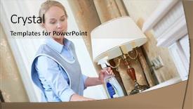  Presentation with cleaning service - Presentation theme having cleaning service hotel staff removing background and a  colored foreground