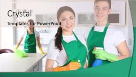  Presentation with home cleaning service - Beautiful slide deck featuring cleaning service team working backdrop and a lemonade colored foreground