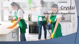  Presentation with cleaning service - Theme enhanced with cleaning service team working background and a light gray colored foreground